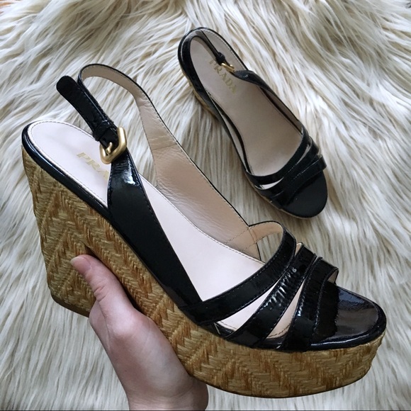 Prada Shoes - PRADA | Wicker Patent Leather Platform Chunky Heel